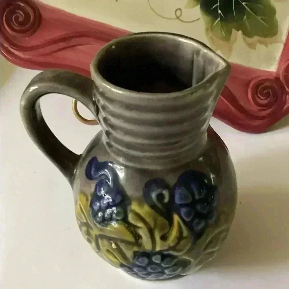 Vintage West Germany Ceramic Pitcher Wine Jug Grapes & Leaves Scheurich Kiramic